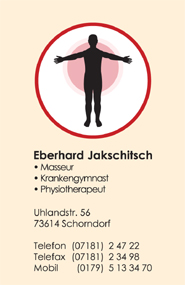Visitenkarte f&uuml;r die Physiotherapie-Praxis Jakschitsch