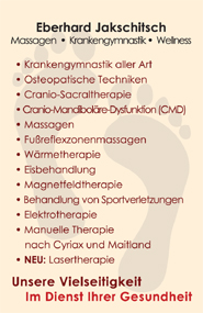 Visitenkarte f&uuml;r die Physiotherapie-Praxis Jakschitsch
